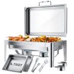 Warmounts 9.5QT Rectangular Chafing Dish Buffet Set with Hydraulic PivotLid, Stainless Steel Catering Server Food Warmer with 2-Tray Noiseless for Party, Wedding, Restaurant
