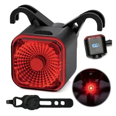 BENGGUO Smart LED Display Digitale Luce Posteriore per Bici Sensore Freno IPX6 Impermeabile 500mAh Batteria a Lunga Durata Avviso di Ricarica USB Avviso di Sicurezza Luce Posteriore per Ciclismo Notturno
