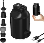 IPRee 3 in 1 Electric Air Pump With Battery For Inflatable Bed, Vacuum Bags, 5 Camping Nozzles & Rapid Swelling And Deflated, Travel Pump For Swimming Rings, Floating