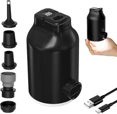 IPRee 3 in 1 Electric Air Pump With Battery For Inflatable Bed, Vacuum Bags, 5 Camping Nozzles & Rapid Swelling And Deflated, Travel Pump For Swimming Rings, Floating