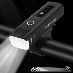 WEST BIKING Faro anteriore per bicicletta con sensore intelligente, luminosità 250 lm, batteria da 1500 mAh, impermeabile, 4 modalità di illuminazione, luce anteriore per bicicletta leggera per ciclismo notturno