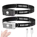USB Rechargeable Powerful Sensor Headlamp Fishing Camping Head Flashlight 5 Mode Waterproof Spotlight Headlights Front Lantern for Fishing Camping Hiking