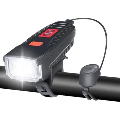 Multifunctional Headlight 1200mAh Large Battery Anti-theft Waterproof 3 Light Modes Front Light with 120dB Horn for Night Cycling