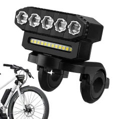 Cansses 2000mAh Battery Bike Headlight 5 Large LED Beads Type-C Charging 6 Light Modes Waterproof Bicycle Front Light for Night Cycling