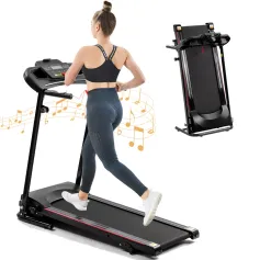 [USA Direct] Bominfit JK1609A Folding Treadmill 2.5HP Motor 12km/h Max Speed 120kg Weight Capacity 14 inch Running Belt bluetooth Music LED Display Installation-free Fitness for Home Gym Workouts