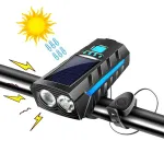 Bikight 4 in 1 Solar Bike Headlight 2400mAh Battery Power Bank 3 Light Modes Waterproof Bicycle Front Light with 130db Horn for MTB Bike Motorcycle Electric Vehicle
