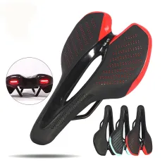 Road Bike Saddle MTB Bicycle Seat With Mountain Cycling Racing Warning Taillight USB Charging PU Breathable Soft Seat Cushion