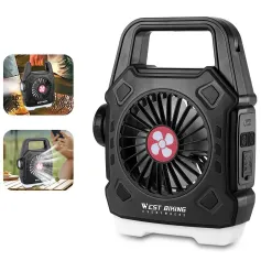 WEST BIKING Portable Camping Light with Fan 3 In 1 Multifunctional Outdoor Flashlight USB Charging Home Lamp Hanging Tent Light