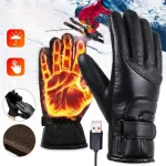 TENGOO USB Electric Heated Thermostatic Gloves Waterproof PU Touchscreen Heated Gloves Winter Motorcycle Riding Hand Warm Gloves