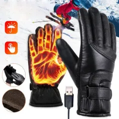 TENGOO USB Electric Heated Thermostatic Gloves Waterproof PU Touchscreen Heated Gloves Winter Motorcycle Riding Hand Warm Gloves