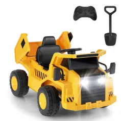 FUNTOK DT01A 12V 7AH Licensed Caterpillar Kids Ride on Truck Car 4km/h Max Speed Safety Rechargeable Powered Electric Car for 3-6 Years Old Kids with Shovel Remote Control Bluetooth MP3 Player