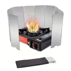 Estufa de gas plegable para acampar de 8/10 placas, con protección contra el viento y pantalla de aleación de aluminio, ideal para acampar al aire libre, picnic y cocinar.