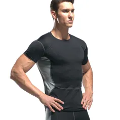 TENGOO Men's Short Sleeve Sportswear Quick Dry Breathable T-Shirt Stretchy Comfortable Training Tops for Outdoor Gym Fitness