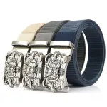 ZANLURE Men's High-Grade Nylon Tactical Belt with Dragon Pattern Toothless Automatic Alloy Buckle Waistband
