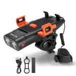 WEST BIKING 5 IN 1 500Lm Brightness Bike Headlight 3000mAh Battery Waterproof 4 Light Modes Power Bank Phone Holder with 130db Horn Warning Light for Night Cycling