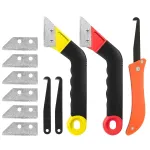 Grout Removal Tool Kit 11 Pieces Alloy Steel Angled Head Ergonomic Handle Diamond Style Blades Tile Gap Cleaning Repair Grout Scraper