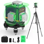 CIGMAN CM-701T 3x360° Laser Level 100ft Green Beam Self-Leveling Remote Control Rechargeable Battery with 1.5m Tripod IP54 Rating