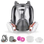 Dust Mask Reusable Full Face Respirator Mask Double Filtration Anti-Fog Organic Vapor Mask for Wooodworking Painting Welding Dust Protection