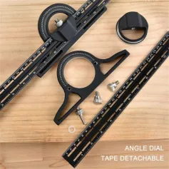 Universal Angle Ruler for Woodworking Enthusiasts 0-180 Degree Angle Measuring Tool with Cursor Horizontal Level and Long-tail Scale