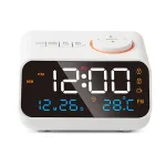 Multi-Functional LED Voice Control Clock Hygrometer FM Radio Dual Alarms Adjustable Brightness Temperature Humidity Display USB Charging