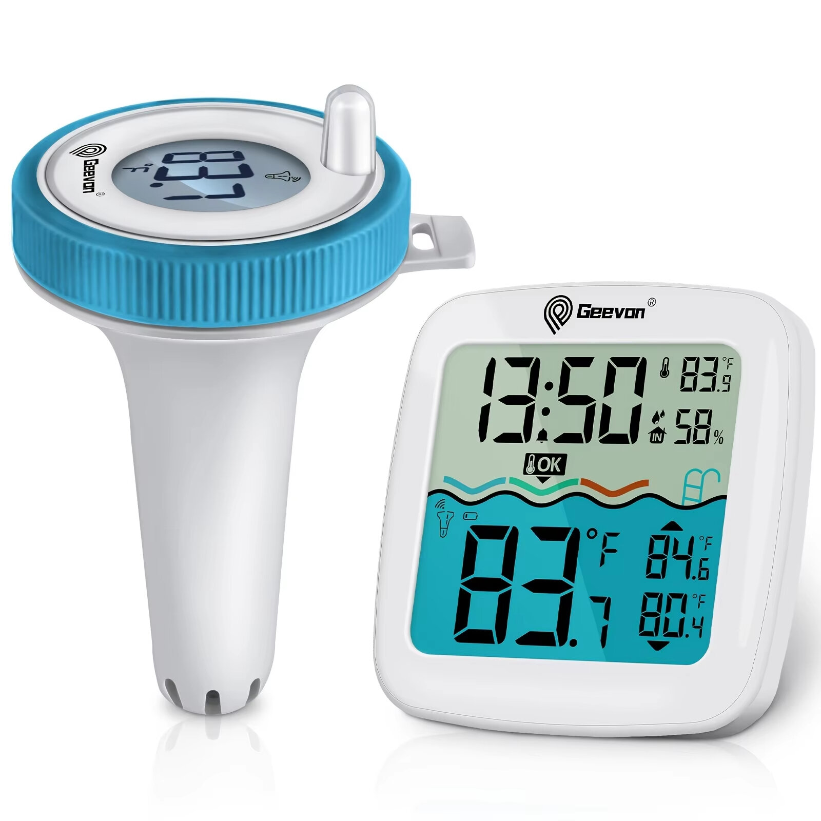Wireless Pool Thermometer Floating 200ft Range Digital Indoor Outdoor Temperature Humidity Monitor 3 Channels High Precision Sensor Backlit Display