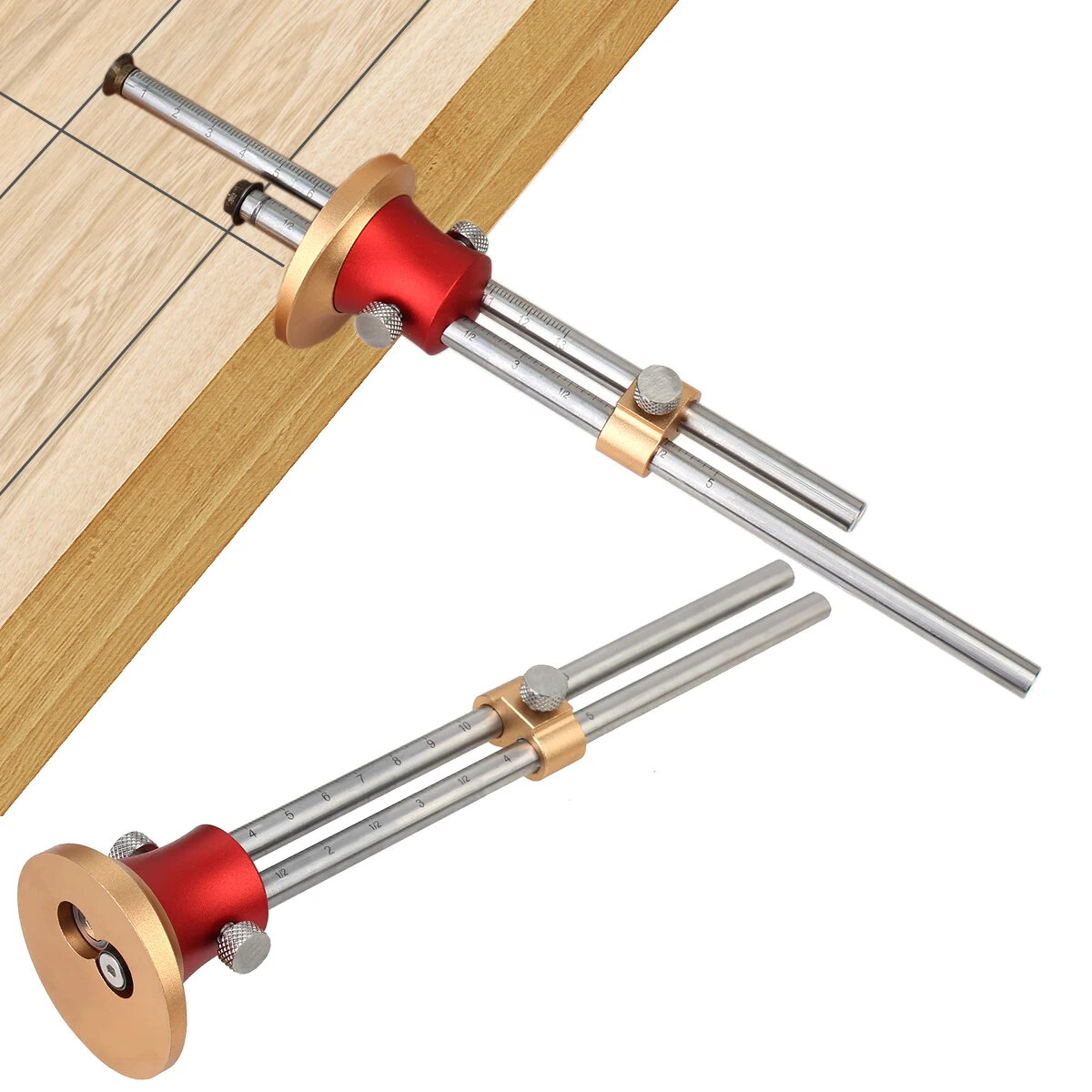 Double shaft Wheel Marking Gauge Wood Scriber Mortise Gauge Woodworking Marking Scribing Solid Bar