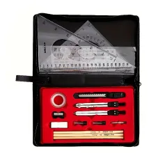 Professional 19pcs Compasses Drawing Kit Aluminum Alloy Material Architectural Mechanical CAD Design Tools Complete Geometric Instrument Set with Templates Rulers Precision Knife Portable Canvas Bag