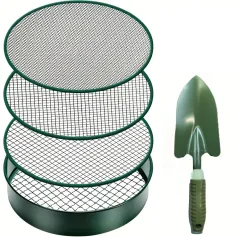 Setaccio per terreno Setaccio per compost da giardinaggio 4 maglie intercambiabili Sabbia Rocce Pala per sporco 30 cm 11,8 pollici Preparazione del terreno di alta qualità