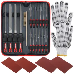 HI-SPEC 16/17 Piece Metal File Set Premium Grade T12 Drop Forged Alloy Steel Triangle/Half-round/Flat/Round Large File and 12pcs Needle Files