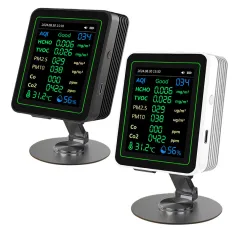 NEW 12 in 1 Air Quality Monitor Formaldehyde Space Contrast Function TVOC CO CO2 PM2.5 PM10 Temperature Humidity LCD Display Rechargeable Precision Sensor Real Time Detection Compact Design ZN-MT14
