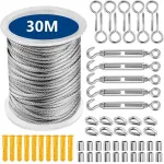 304 Stainless Steel PVC Coated Cable Railing Kit 30m Heavy Duty Garden Wire Rope Outdoor Deck Fence Balcony Railing Tent Clamp Thimble Turnbuckles