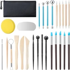 27pcs Clay Tools Kit Pottery Tools High Quality Wood and Stainless Steel Sculpting Kit Multi Functional Polymer Clay Tools Air Dry Clay Set
