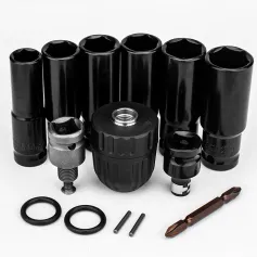14PCS Electric Impact Wrench Hex Socket Adapter Kit Drill Chuck Drive Adapter Set Metal Silver Black High Hardness Versatile Specs Wide Compatibility