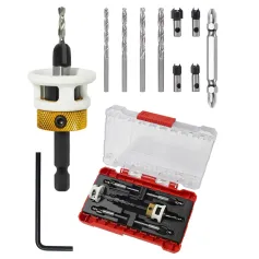 Carbide Tipped Countersink Drill Bits Set Low Friction Depth Stop 1/4\ Hex Shank Replaceable HSS Pilot Drill Wood Plastic Woodworking