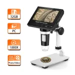 DM4 1000X Digital Microscope 4.3\\ HD LCD with 32GB Card Metal Bracket Magnifying Loupe Camera Lens 2MP Adjustable LED Microscope