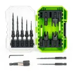 15PCS 高速鋼製HSSカウンターシンクドリルビットセット 木材用深さ調整テーパードリルビット ブラックオキシド スパイラルフルート木工工具(プラグカッターと六角シャンク付き)