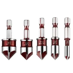 Premium Steel 5 Flute Countersink Drill Bits Set Hex Shank 82 Degree Cutting Tip for Wood Plastic Metal