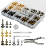 360Pcs/Set Leather Rivets Double Cap Rivet Tubular Metal Studs 1 Sizes with Punch Pliers and 3 Pieces Setting Tool Kit for Leather Craft Repairs Decoration