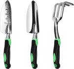 Garden Tool Set 3 Pack Aluminum Heavy Duty Gardening Kit Includes Hand Trowel Transplant Trowel and Cultivator Hand Rake with Soft Rubberized Non-Slip Ergonomic Handle Garden Gifts