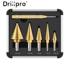 Set di punte per trapano a gradini HSS 4241 rivestite in titanio premium Drillpro 6PCS di Pro-Drills Variety Pack (da 1/8\ a 1-3/8\) Design punzonato centrale in acciaio ad alta velocità ideale per la lavorazione del legno e il bricolage