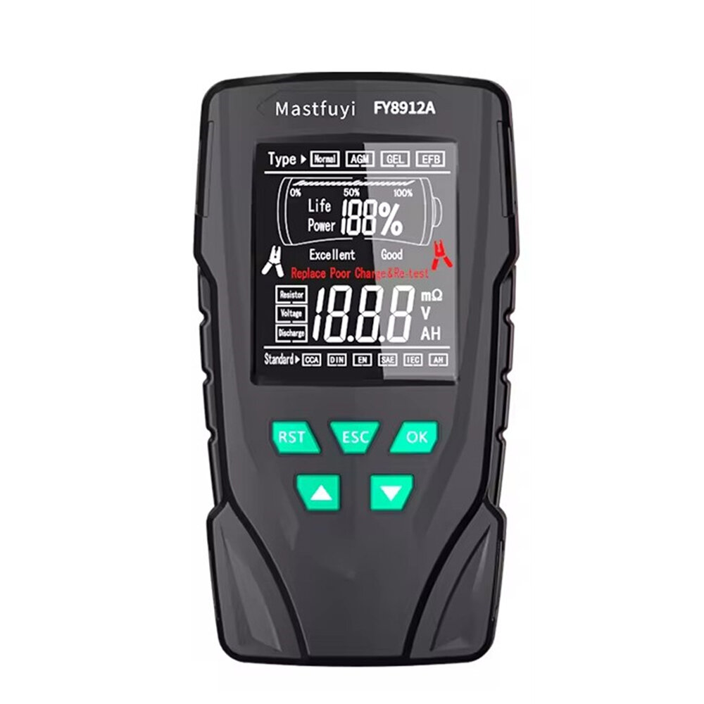 FY8912A Car Battery Tester 12V/24V 8V-36V Wide Voltage Range Lead-Acid AGM GEL EFB Diagnostic Tool
