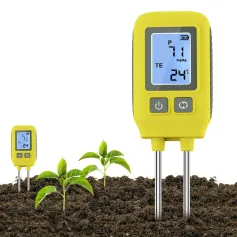 4in1 Soil Tester N/P/K Tester Digital LCD creen -10℃ to 80℃ Temperature Meter High Accuracy Stainless Steel Probe for Gardens Lawns Greenhouses