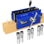 Metric/Imperial Scale Self-Centering Doweling Jig Kit Drill Jig For Straight Holes Biscuit Joiner Set With 6 Drill Guide Bushings Adjustable Width