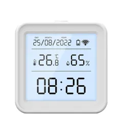 Tuya TH08 Wi-Fi Zigbe Tanperati Imidite Sensor Hygrometer Wireless Alexa Google Konpatibl  limyè karakteristik batri Rapèl Remote Kay siveyans 24H Tan ekspozisyon