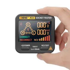 ANENG AC11 LED Screen Muti-function Socket Tester Phase Meter Phase Polarity Tester 0.1V~250V AC Voltage Measurement Zero/Fire Wire Identification
