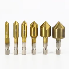 6Pcs HSS 1/4\ Hex Shank Chamfer Countersink Chamfer Drill Bit 90 Degree Wood Chamfering Cutter 6mm-19mm Metal Drills