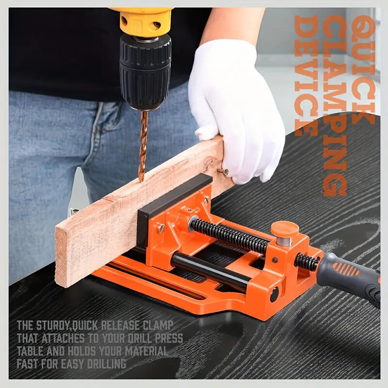 Quick-Release 90mm Drill Press Bench Vice High Carbon Steel Soft Grip Handle Fully Assembled for Woodworking Projects