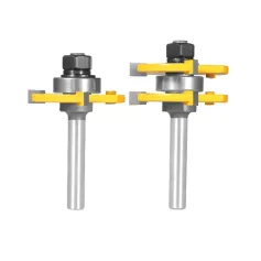 2pcs Router Bit Tool Set With Adjustable 1/4 Inch Shank Wood Milling With 45 Degree Lock Miter Router Bit T Shape 3 Teeth Wood Milling Cutter For Soft And Hard Woods MDF Particle Board Plywood Compact Panel
