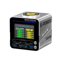 G-POWER 160W Nitride Charger GaN Fast Charger 8-Port PD3.1 QC USB-C USB-A وێستگەی بارگاویکردنی لەگەڵ 15W بێتەل بارگاوی کردنی جەستەی کانزایی