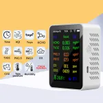 12-in-1 Air Quality Monitor Compact Portable Carbon Dioxide Detector with Real-Time Data CO2 HCHO TVOC PM2.5 PM10 CO Temperature Humidity Meter USB Charging WiFi Enabled for Home and Office Use